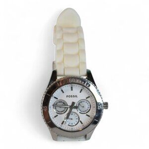 Fossil ES2888 Womens Watch Stainless Steel & White Silicone Band 64ATM